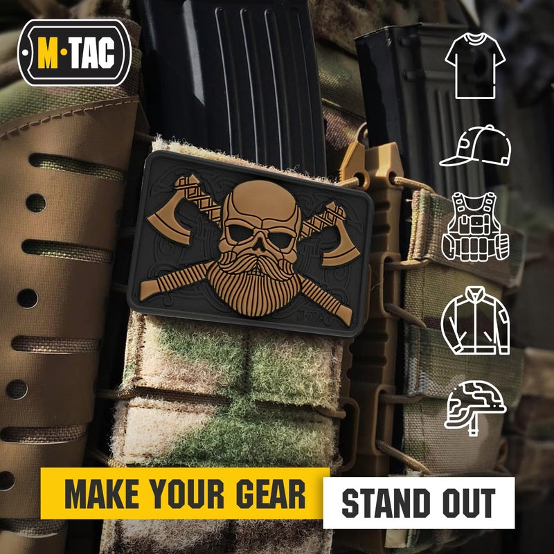 M-Tac Tactical Beard Skull Patch - Military Morale Patch for Gear, Jackets, Backpacks, and Hats - Hook Fasteners for Clothes and Tactical Equipment (Black/Coyote) - Image 4